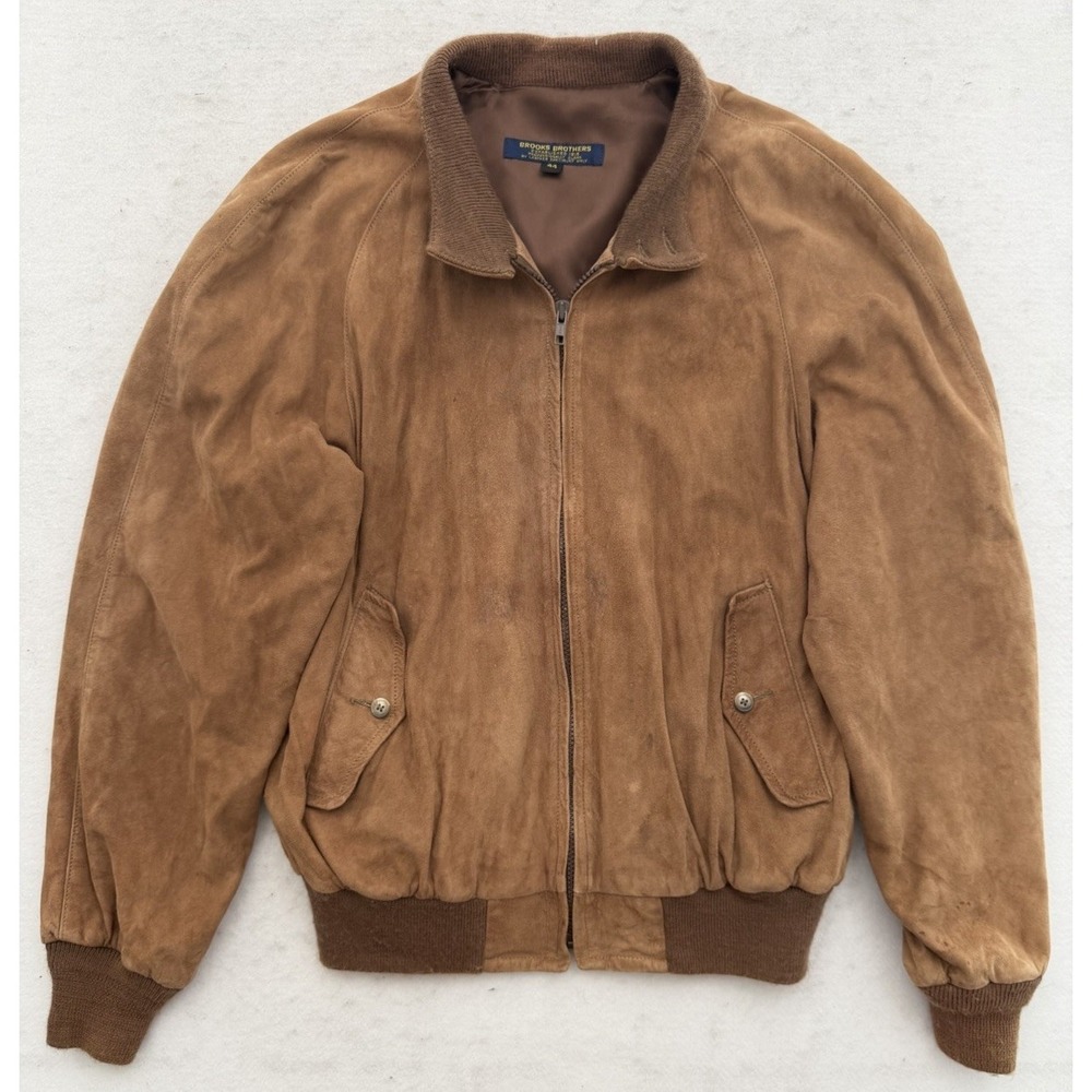 VTG Brooks‎ Brothers Tan Brown Leather Suede Bomber Jacket Mens 44 / Large 70s